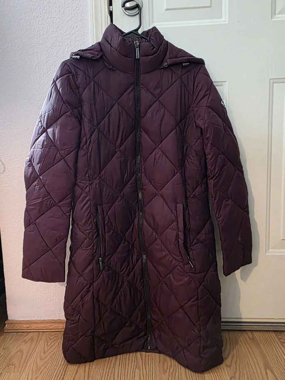 Michael Kors Small  Hooded Quilted Long Puffer Coat - Plum